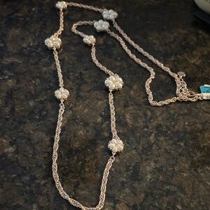 NWT Charter Club Gold and Pearl Flower Necklace